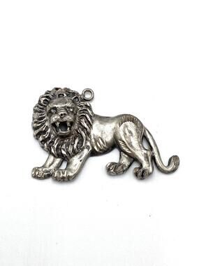 1 OF A KIND Vintage Sterling Silver 925 Lion Leo Pendant Charm Large 2.75”
